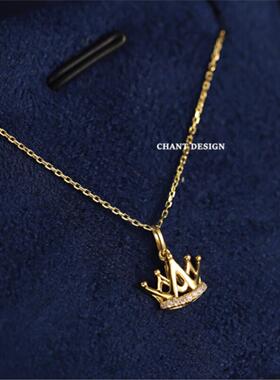 王冠小皇冠纯银镀金镶钻锁骨链