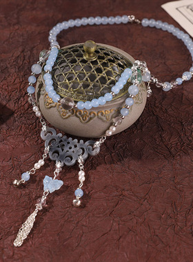 双层蓝色国风古装配饰汉服串珠