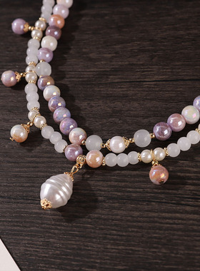 百搭双条项链紫霞仙子渐变琉璃珠