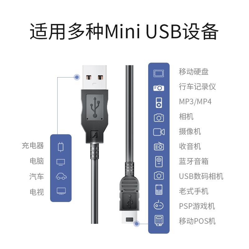 mini usb数据线T型口MP3转接头三星移动硬盘MP4行车记录仪收音机相机通用v3老式口老年手机电源梯形充电器线 - 图2