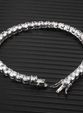 爆款网球链锆石手链潮牌嘻哈铜镀18K金男士手链饰品