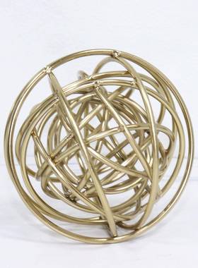 正品现代简约奢铜色装饰球摆件式创华意书房办欧公室抽金象线条属