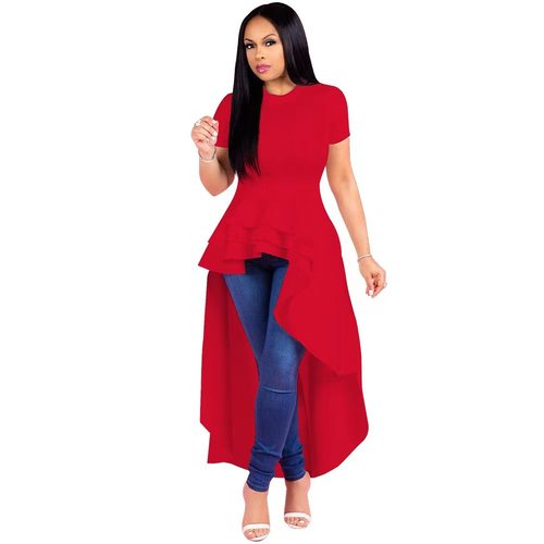 women fashion evening gown irregular ruffle hem skirt dress - 图0