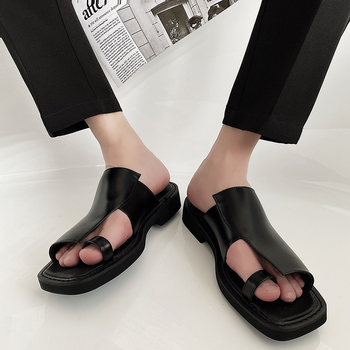 Summer square toe flip-flops men's outer wear thong toe beach sandals retro internet celebrity one-word buckle ເກີບຜູ້ຊາຍ