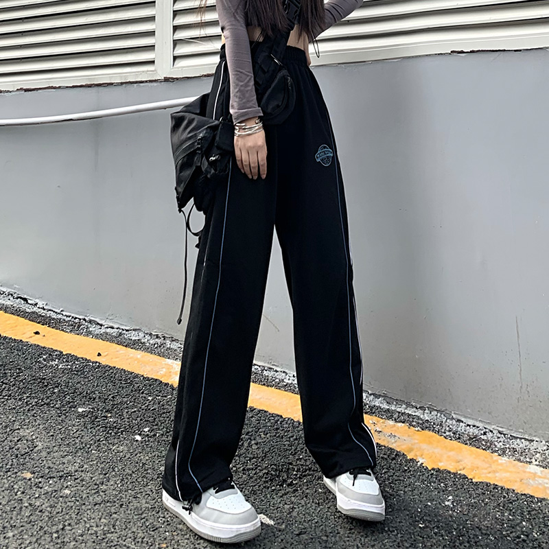 欧美高街hiphop纯棉裤子女春秋薄款潮牌ins原宿风宽松直筒阔腿裤