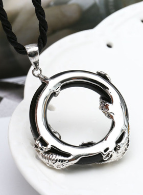 925纯银镶黑玛瑙黑色男项链