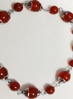 牡丹缘复古原创本命年925银玛瑙手链福缘红色配饰礼物