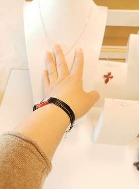 925纯银镶玛瑙平安扣手链