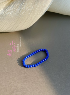 戒指 2mm极细青金石色蓝色矿石纯珠手工款指环极简关节戒尾戒叠戴