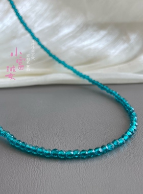 超闪孔雀蓝磷灰彩色串珠项链ins高级感小众颈链锁骨链时尚轻奢项