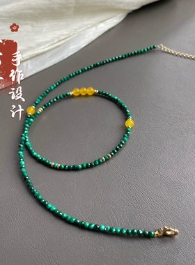 夏季锁骨百搭天然石项链绿色孔雀石刻面冰种黄玉髓女款高级感串珠