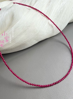 鸽血红宝石色有烧优化小米珠锁骨链 深红女极细显白2mm高级感百搭