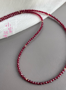 安克拉宝石红色刻面深色红尖晶锁骨毛衣链刻面石榴石色新款女串珠