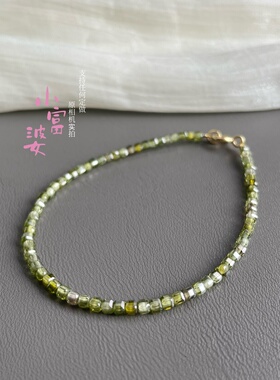 绿野仙踪橄榄绿锆石方糖手链女2.5m细款轻奢小众显白通勤百搭手饰