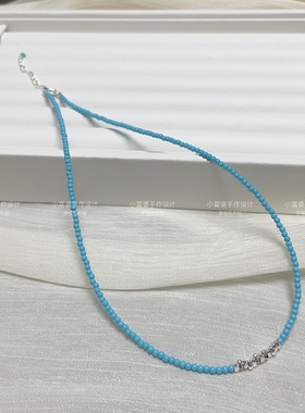 日韩绿色蓝松石色拼接碎银子项链 ins极细复古手链串珠百搭锁骨链