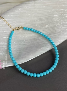 高瓷蓝绿松石烤色优化小绿松石手链女单圈手串文玩超细显白高级感