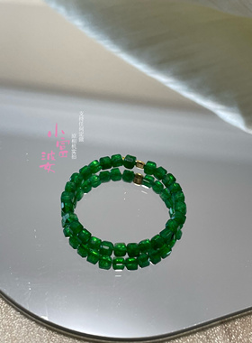 巨显白 哥伦比亚祖母绿色老烧方糖戒指男女款戒指情侣对戒冰阳绿