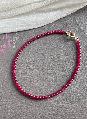 泰国红宝石无烧鸽血红圆珠平替手链女款玫红色高级本命年红色手串
