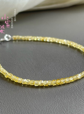 超闪金黄色手链小方块女款手链极细显白手串高级感简约百搭串珠