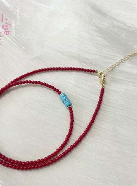 中国风东方美学绿松中式仿南红珠子女士项链小米珠夏百搭锁骨颈链
