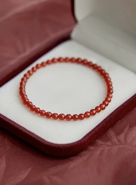原创天然红玛瑙小圆珠手链女素圈转运手珠古风小众简约极细手饰
