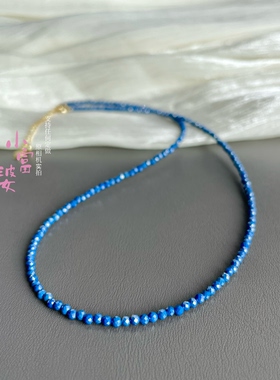 超闪亮细高瓷蓝色刻面锁骨链女款帝王青金蓝锆石高级奢华颈链项链
