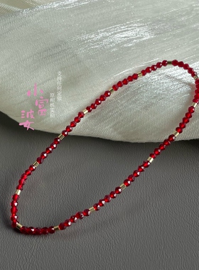 极细巨美2mm进口施家鸽血红色切面尖晶石水晶手链女礼物弹力手串