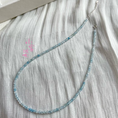 天然石海蓝宝3mm淡蓝色项链女款2025年新款气质锁骨链中式国风