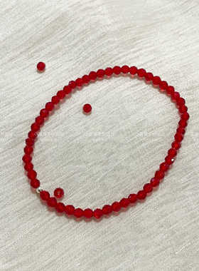 一颗红珠 施家超闪红水晶刻面 极细3mm女弹力手链925纯银珠手串