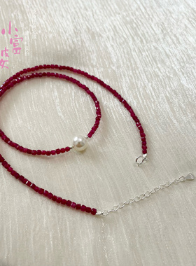 新年款红色刻面锁骨链棉绳鸽血红玉髓宝石项链金色配链锁骨链同款