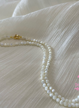 极细白色圆珠3m白贝母金丝贝珍珠项链女简约串珠叠戴锁骨链高级感