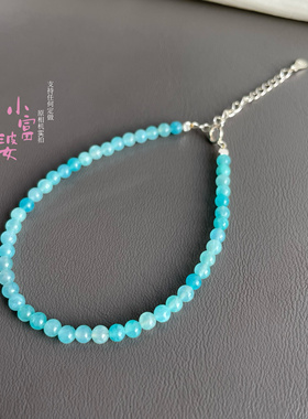 天然石蓝色天河石圆珠手链女款明星同款梦幻克莱因蓝3m米珠可调节