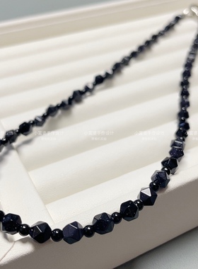“我有你没有系列”天然蓝砂石钻石刻面玛瑙欧美高级感项链钛钢扣