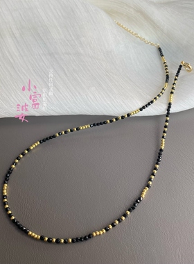 夏季黑色尖晶石串珠项链女复古轻奢小众设计高级感锁骨链脖子颈链
