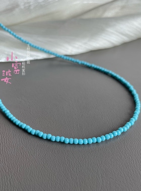925银蓝松石色小米珠项链极细蓝绿色锁骨链简约气质女颈链素链