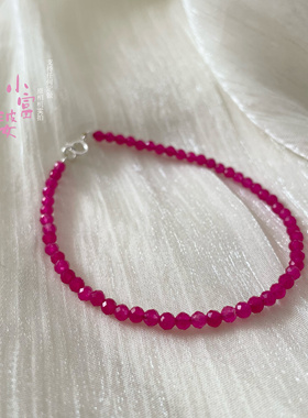 新烧红宝石级红刚玉优化红宝刻面款轻奢手链女款水晶手链火龙果色