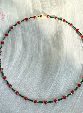新中式红玉髓绿色水晶项链女款锁骨链轻奢小众设计感高级气质颈链