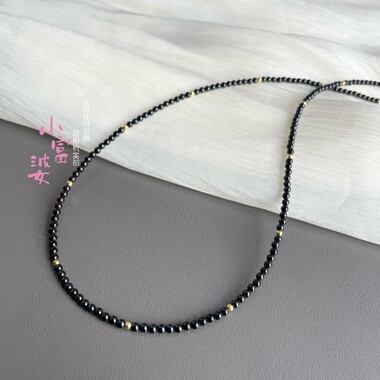 2026汉服配饰高级感黑色尖晶圆珠串珠锁骨链欧美小众设计气质项链