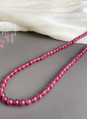 卢比莱巴西红碧玺色草莓晶圆珠项链妈妈锁骨链元宝扣红玉髓烧制仿