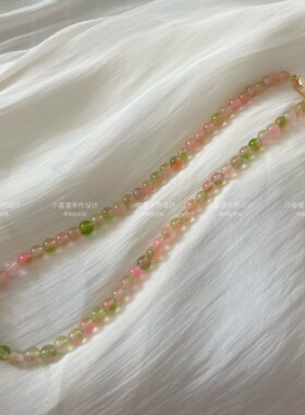 轻奢甜美高级感西瓜碧玺色系冰透玉髓圆珠锁骨链 妈妈圆珠链显白