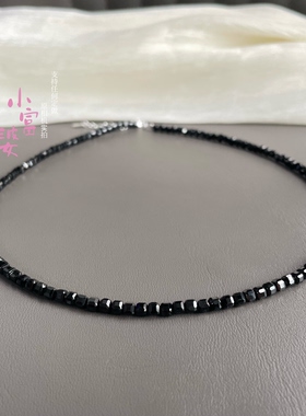 超暗黑天然黑尖晶项链方糖冷淡风小众极简百搭超细天然石锁骨链女