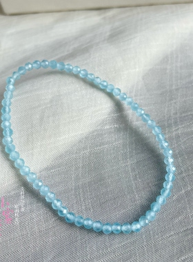 新中式冰透猫眼石3m蓝水料圆珠刻面款单圈手链女款简约清新款饰品