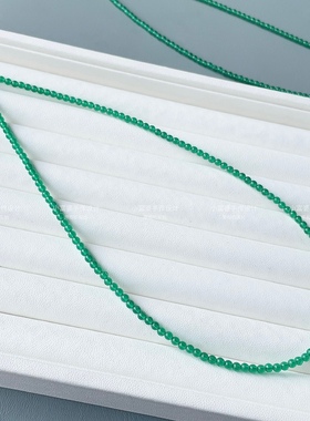 3mm翡翠正阳绿色冰种玉髓玛瑙小米珠锁骨链925纯银女清凉圆珠项链