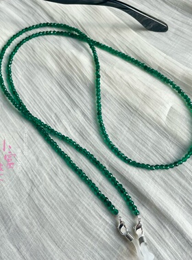中式风格百搭超闪祖母绿色3mm刻面尖晶石眼镜链长毛衣链带皮筋女