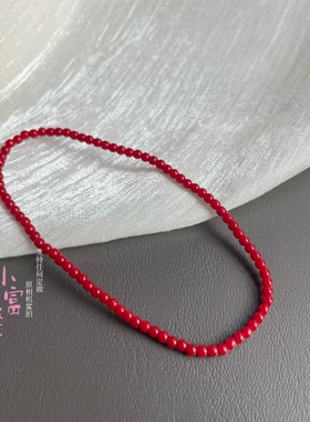 细如红绳 春夏新款红色2m极细满肉柿子红色女款手串弹力绳手链