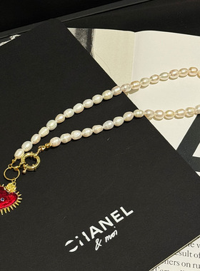 小众设计红色爱心珍珠项链女