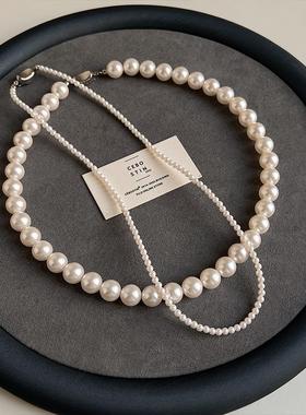 施家珍珠项链元宝扣锁骨链