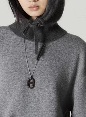 猪鼻子项链木质吊坠长款毛衣链