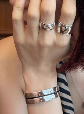 欧美sophie同款建筑美学光面宽窄戒指轻奢高级感银色经典叠戴指环