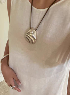 复古银色大贝壳吊坠项链